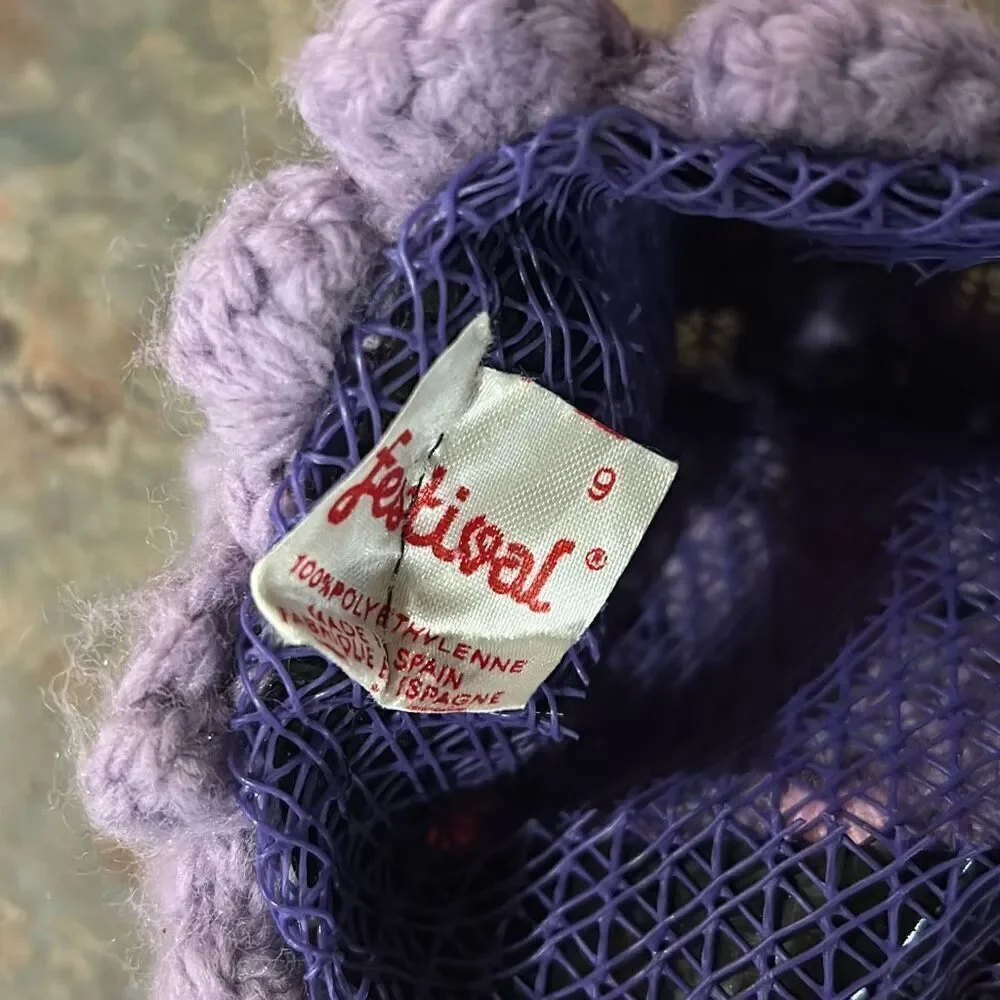 Granny Square Festival Mesh Lined Bag Purple and Pink Made in Spain